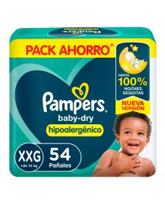 PAÑALES PAMPERS BABY-DRY HIPOALERGÉNICO X 54 UNIDADES TALLE XXG